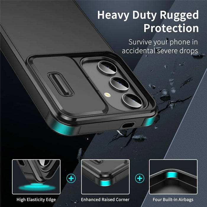 For Samsung Galaxy S24 FE Case PC + TPU Shell with Slide Camera Phone Cover - Black - 2