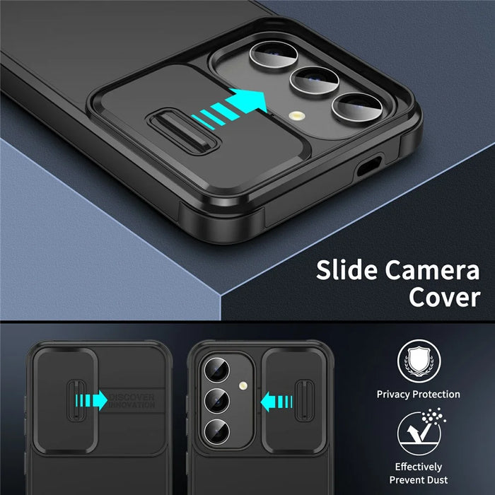 For Samsung Galaxy S24 FE Case PC + TPU Shell with Slide Camera Phone Cover - Black - 3