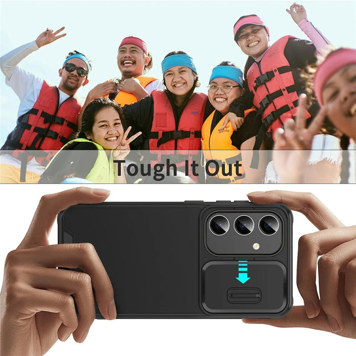 For Samsung Galaxy S25 Case PC + TPU Shell with Slide Camera Phone Cover - Black - 6
