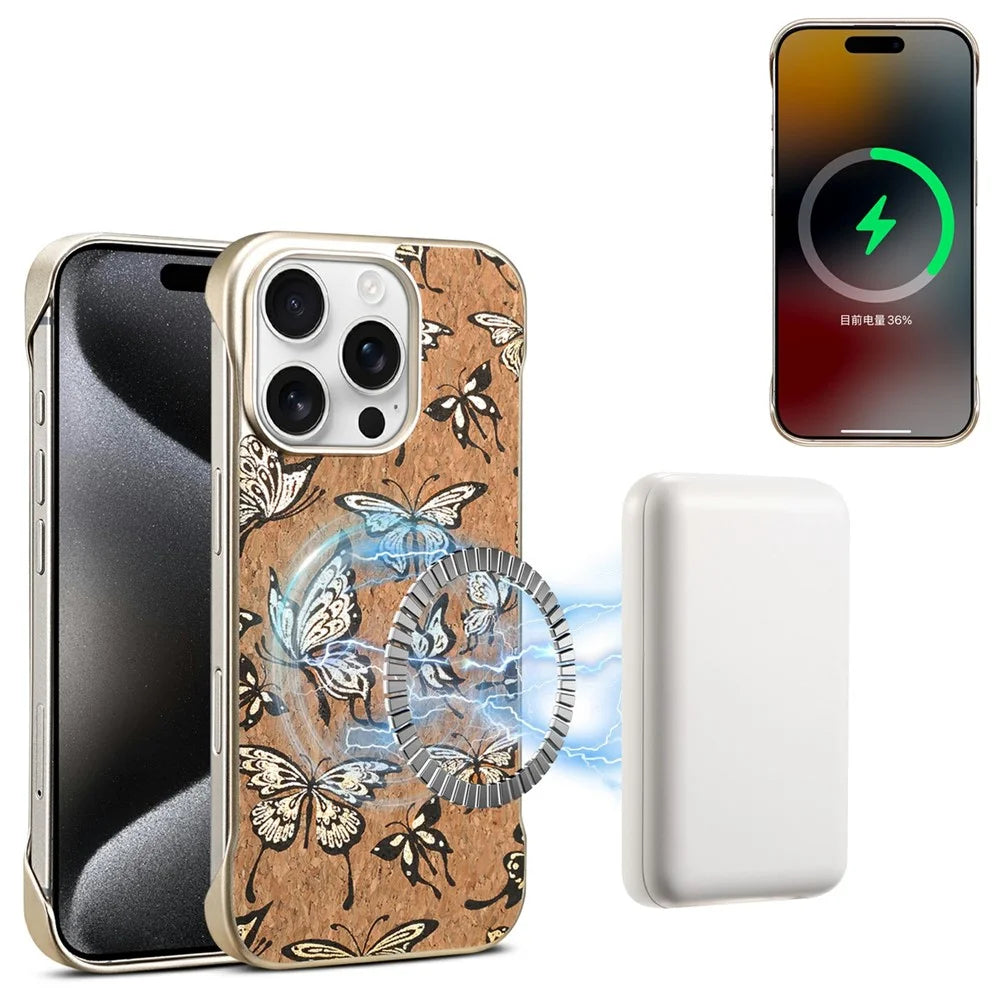 A18 For iPhone 16 Pro Max Invisible Magnetic Case Compatible with MagSafe PC Baked Paint Phone Back Cover - Golden Butterfly - 2