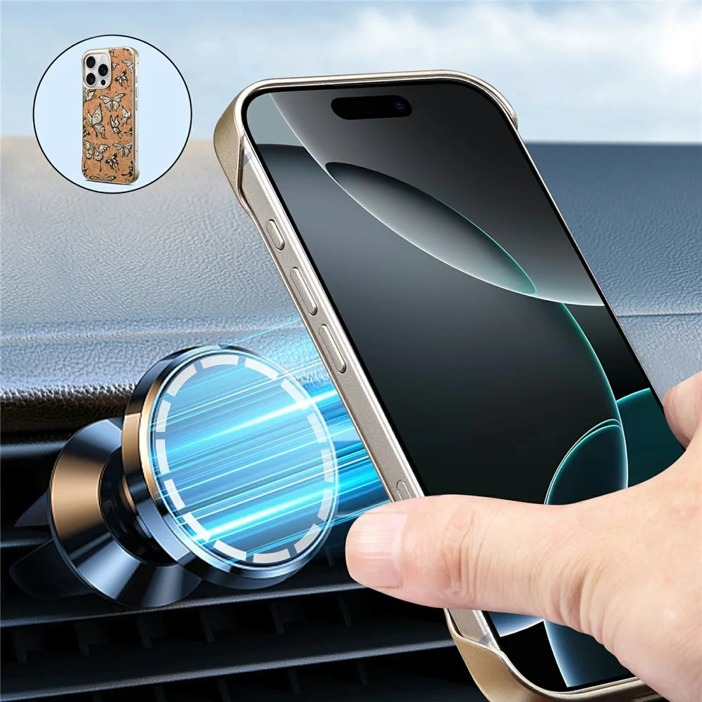 A18 For iPhone 16 Pro Max Invisible Magnetic Case Compatible with MagSafe PC Baked Paint Phone Back Cover - Golden Butterfly - 5