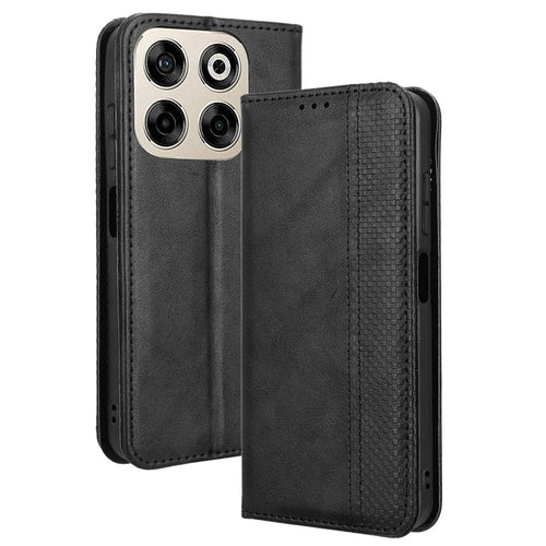 For ZTE Blade V70  /  nubia V70 Leather Case Wallet Stand Retro Texture Phone Cover - Black - 1