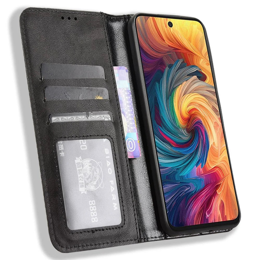 For ZTE Blade V70  /  nubia V70 Leather Case Wallet Stand Retro Texture Phone Cover - Black - 2