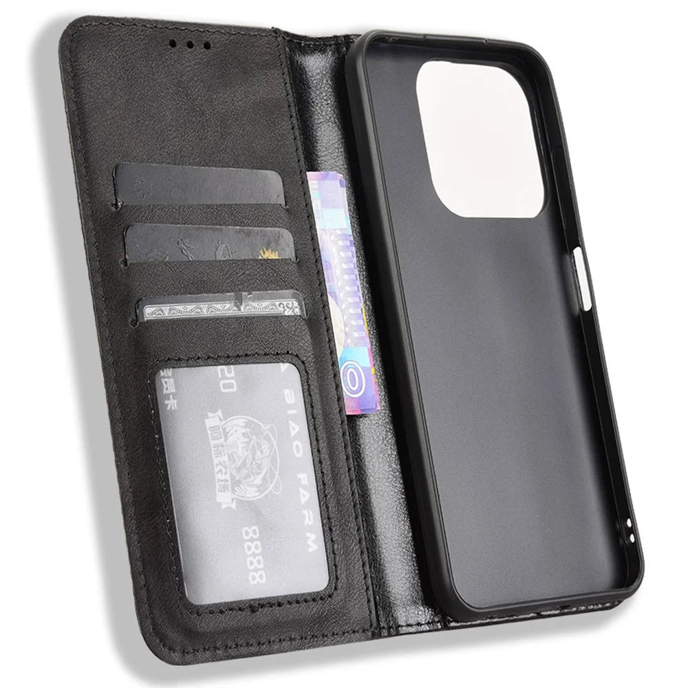 For ZTE Blade V70  /  nubia V70 Leather Case Wallet Stand Retro Texture Phone Cover - Black - 5