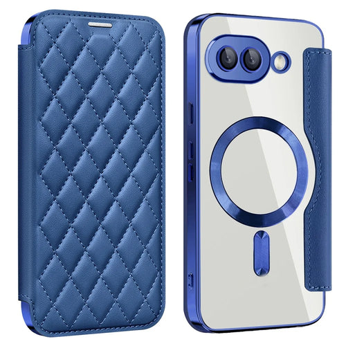 For Google Pixel 9a Magnetic Case Rhombus PU Leather Phone Cover - Sapphire - 1