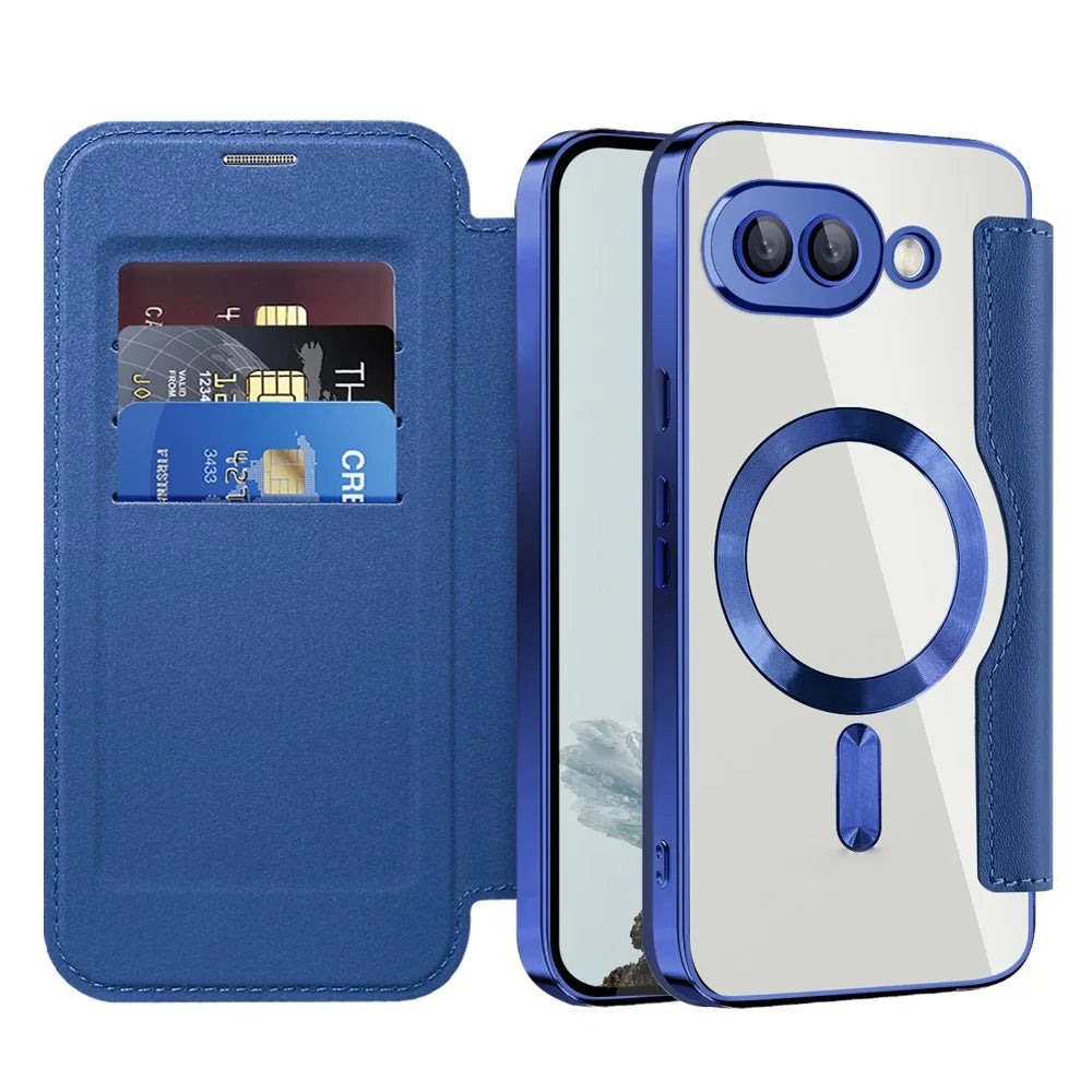 For Google Pixel 9a Magnetic Case Rhombus PU Leather Phone Cover - Sapphire - 2