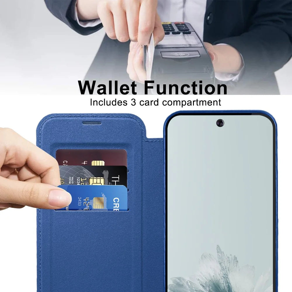 For Google Pixel 9a Magnetic Case Rhombus PU Leather Phone Cover - Sapphire - 3