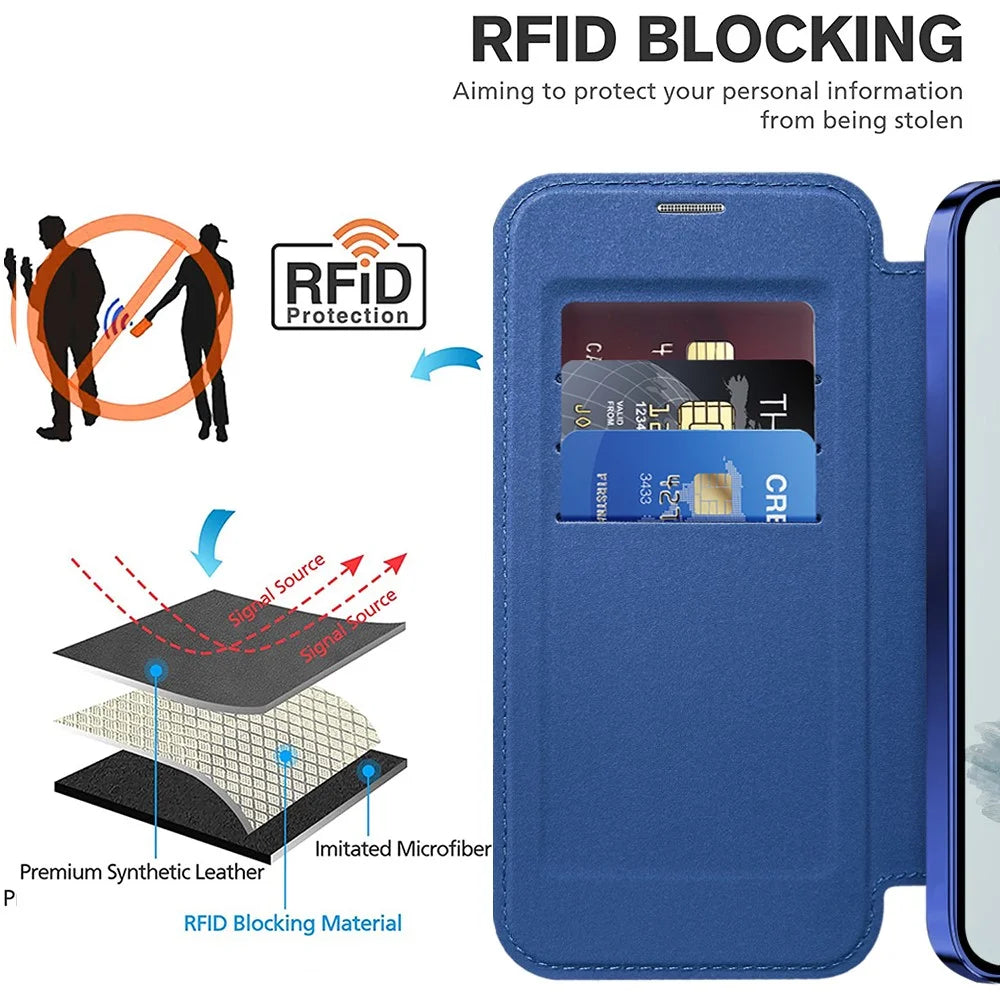 For Google Pixel 9a Magnetic Case Rhombus PU Leather Phone Cover - Sapphire - 5