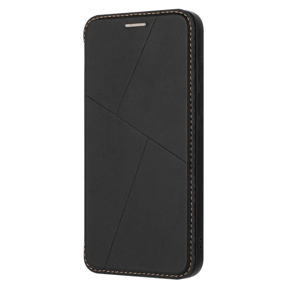 For Samsung Galaxy S25 Case Magnetic Closure Card Slot Leather Flip Phone Cover - Black - 4