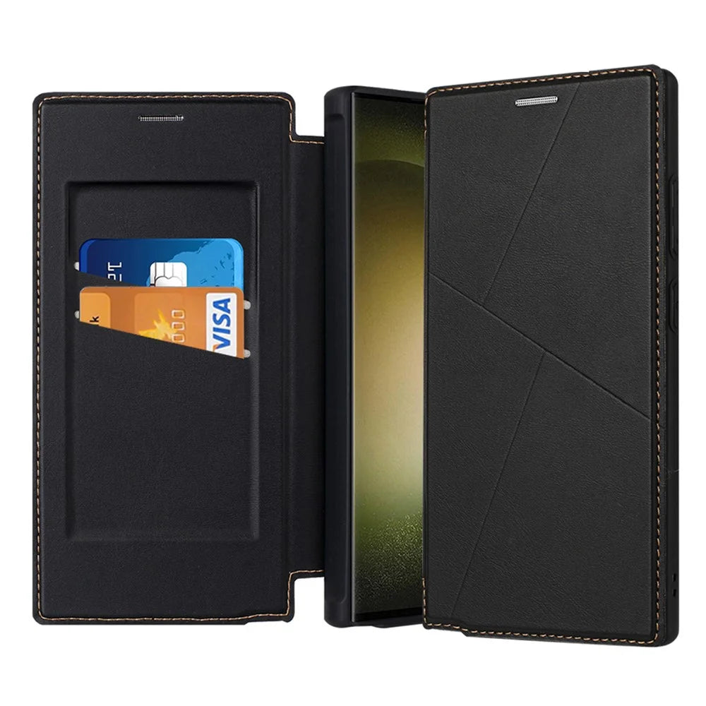 For Samsung Galaxy S25 Ultra Case Magnetic Closure Card Slot Leather Flip Phone Cover - Black - 2