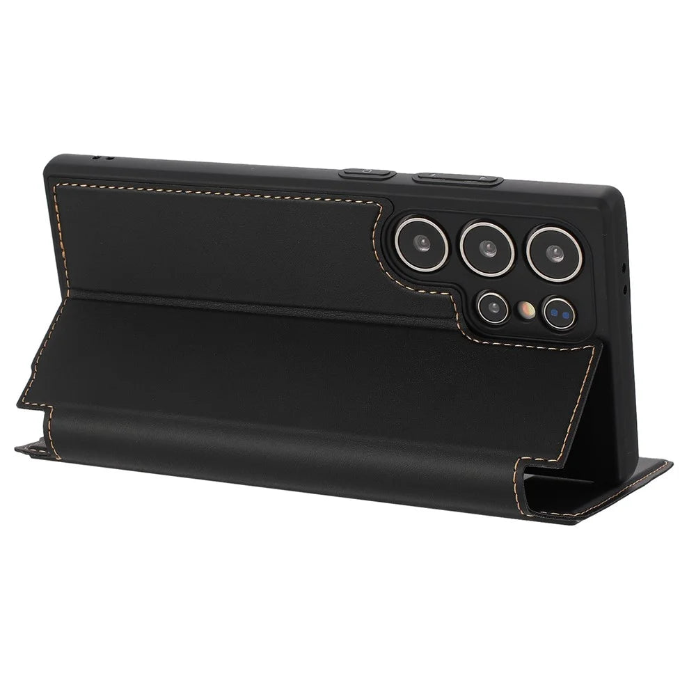 For Samsung Galaxy S25 Ultra Case Magnetic Closure Card Slot Leather Flip Phone Cover - Black - 3