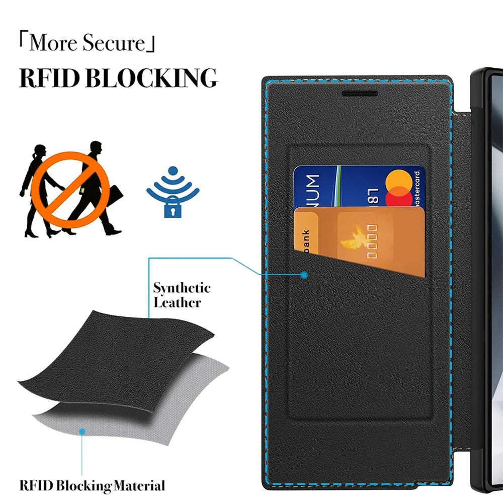 For Samsung Galaxy S25 Ultra Case Magnetic Closure Card Slot Leather Flip Phone Cover - Black - 6