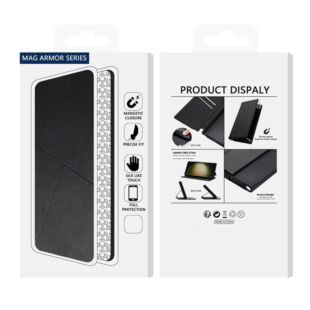 For Samsung Galaxy S25 Ultra Case Magnetic Closure Card Slot Leather Flip Phone Cover - Black - 7