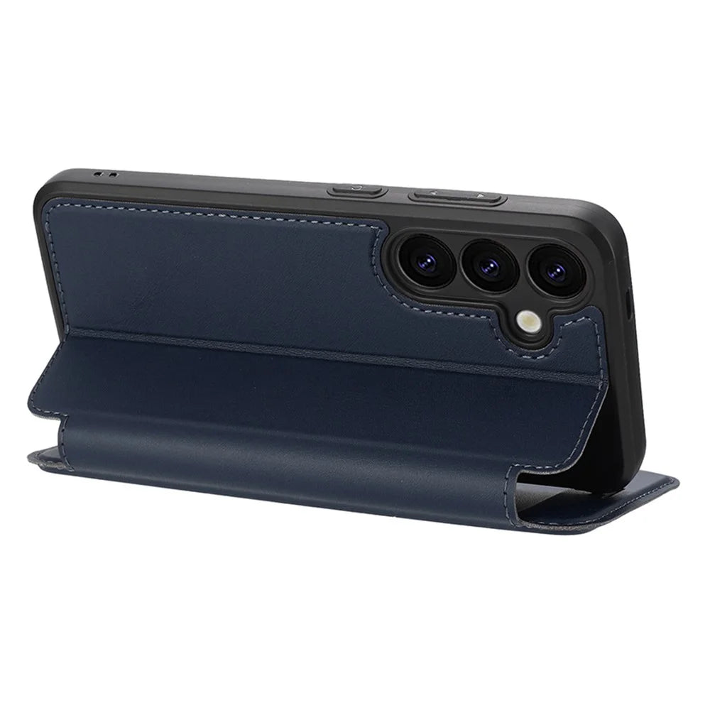 For Samsung Galaxy A35 5G Case Magnetic Closure Card Slot Leather Flip Phone Cover - Midnight Blue - 3