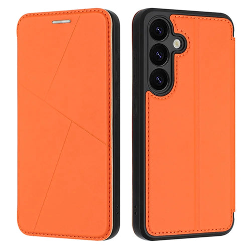 For Samsung Galaxy A55 5G Case Magnetic Closure Card Slot Leather Flip Phone Cover - Orange - 1