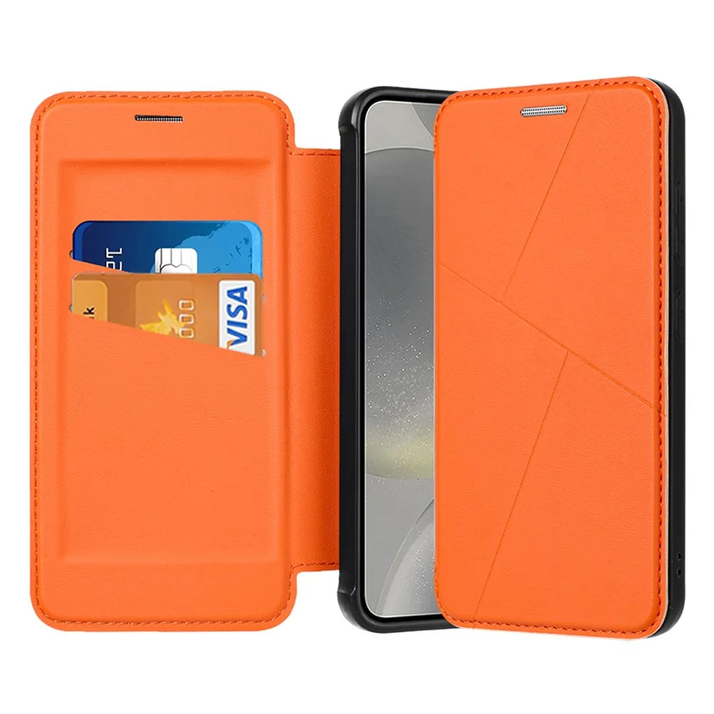 For Samsung Galaxy A55 5G Case Magnetic Closure Card Slot Leather Flip Phone Cover - Orange - 2
