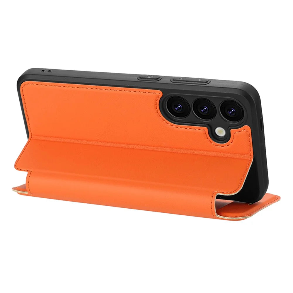 For Samsung Galaxy A55 5G Case Magnetic Closure Card Slot Leather Flip Phone Cover - Orange - 3