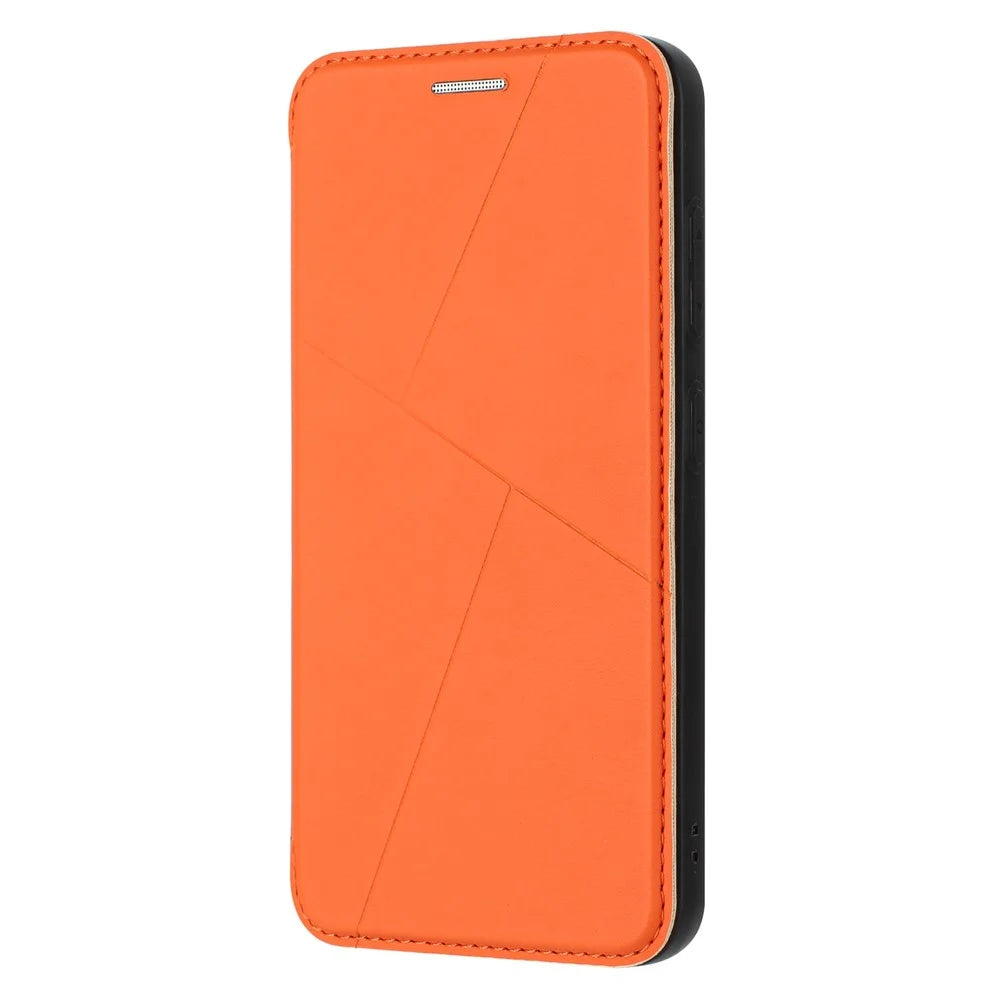 For Samsung Galaxy A55 5G Case Magnetic Closure Card Slot Leather Flip Phone Cover - Orange - 4