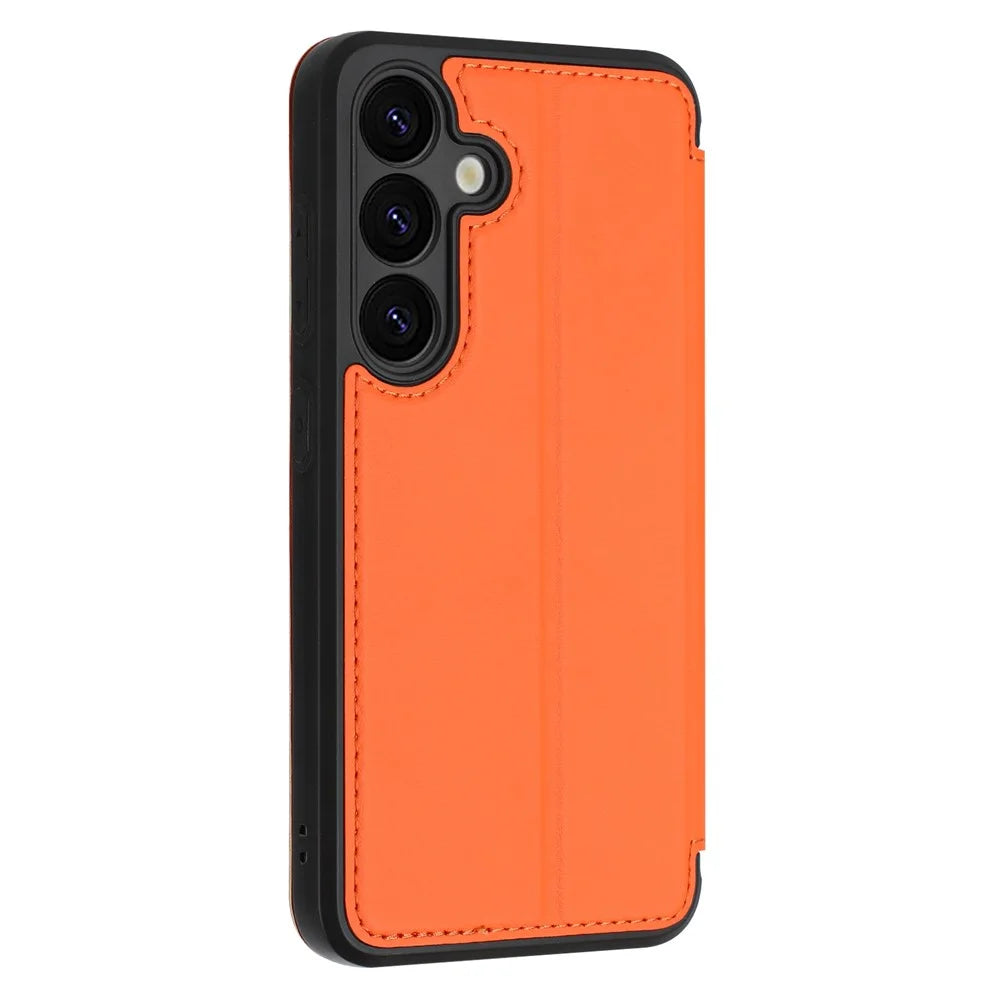 For Samsung Galaxy A55 5G Case Magnetic Closure Card Slot Leather Flip Phone Cover - Orange - 5