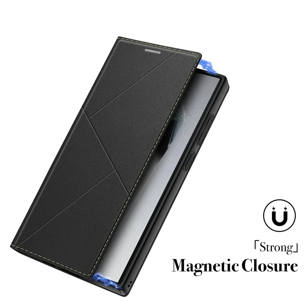 For Samsung Galaxy S23 Ultra Case Magnetic Closure Card Slot Leather Flip Phone Cover - Black - 4
