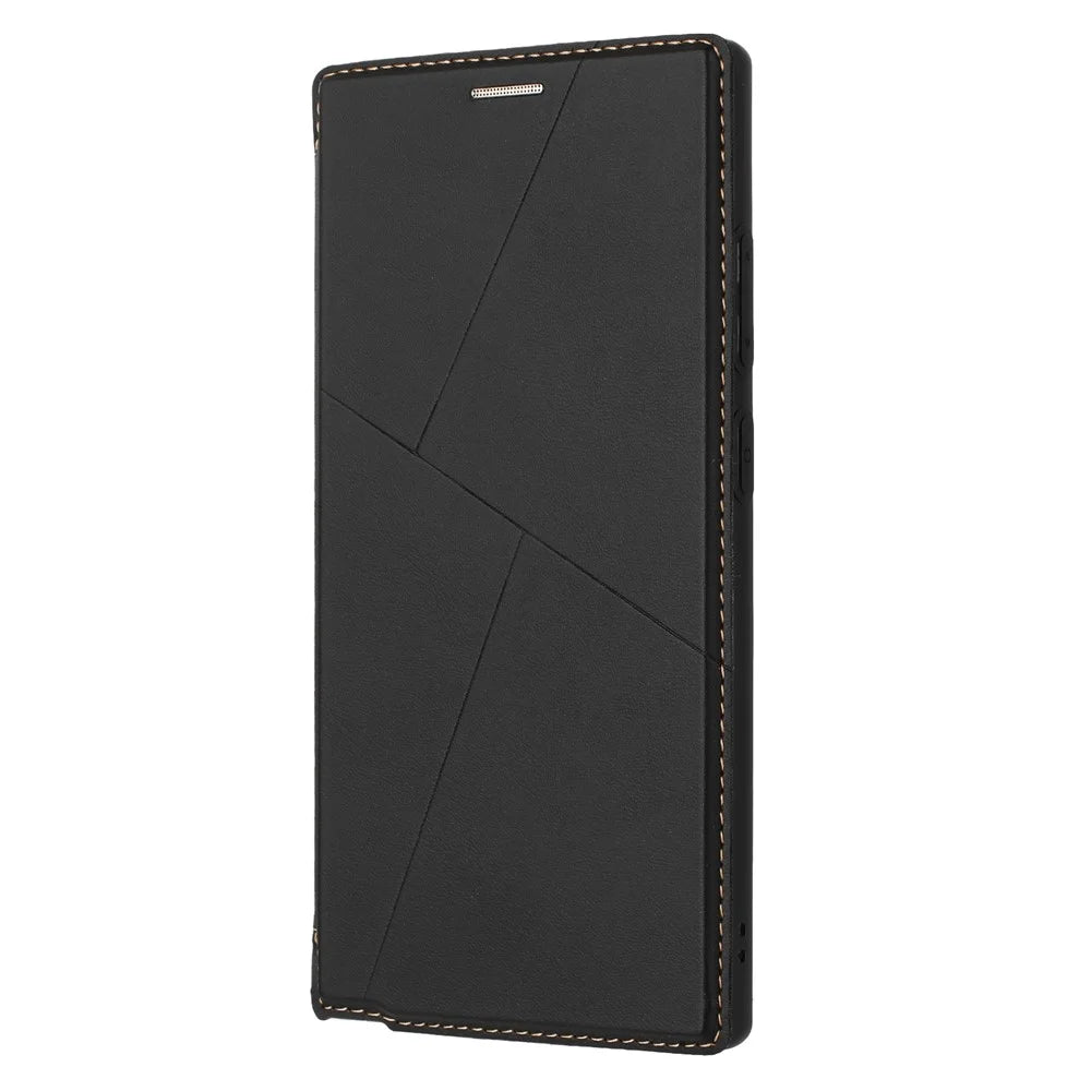 For Samsung Galaxy S23 Ultra Case Magnetic Closure Card Slot Leather Flip Phone Cover - Black - 7