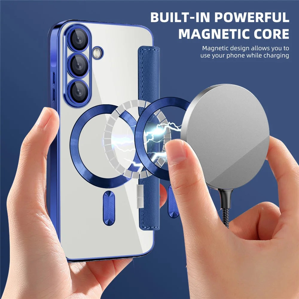 For Samsung Galaxy A36 5G Magnetic Case RFID Blocking Leather Phone Cover - Sapphire - 4