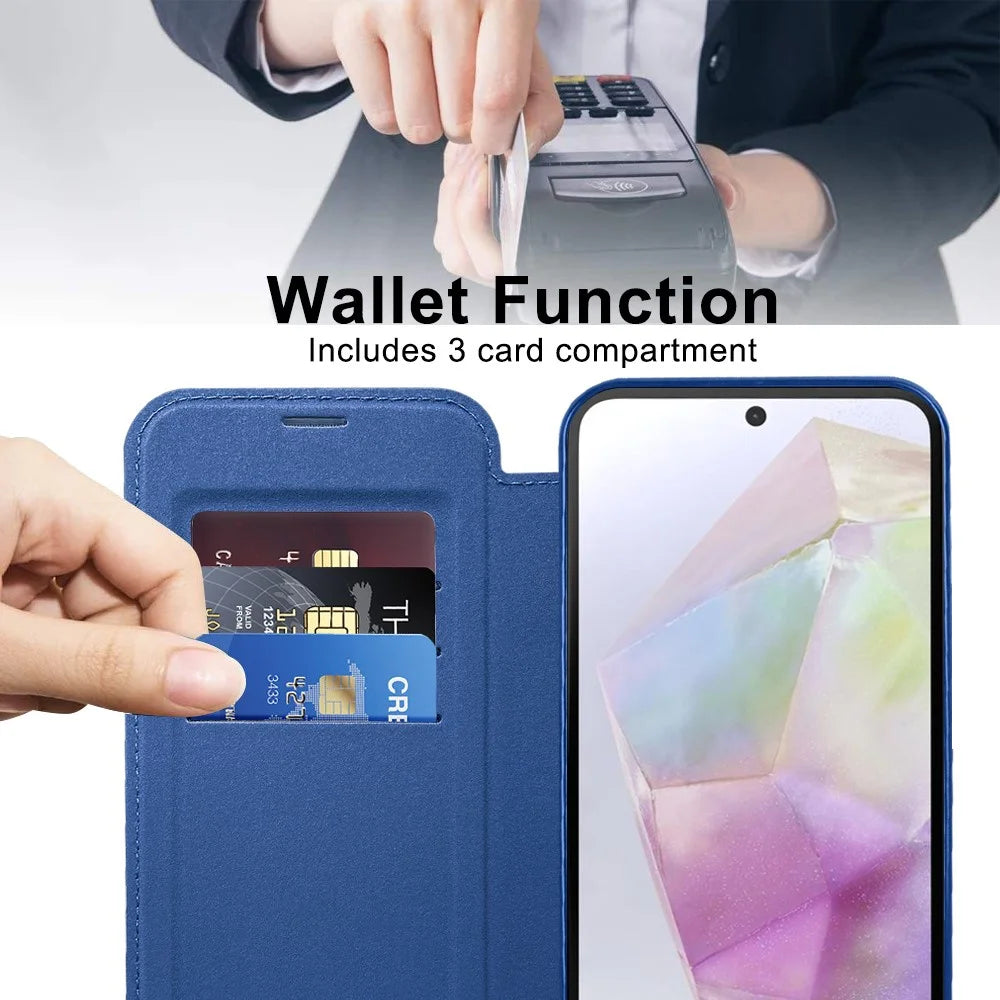 For Samsung Galaxy A36 5G Magnetic Case RFID Blocking Leather Phone Cover - Sapphire - 5