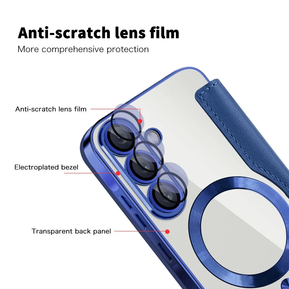 For Samsung Galaxy A36 5G Magnetic Case RFID Blocking Leather Phone Cover - Sapphire - 6