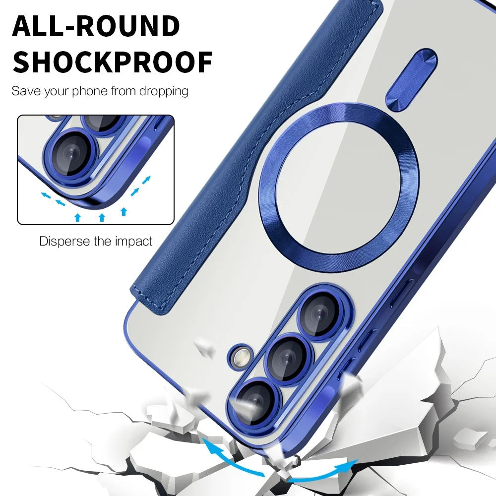 For Samsung Galaxy A36 5G Magnetic Case RFID Blocking Leather Phone Cover - Sapphire - 7
