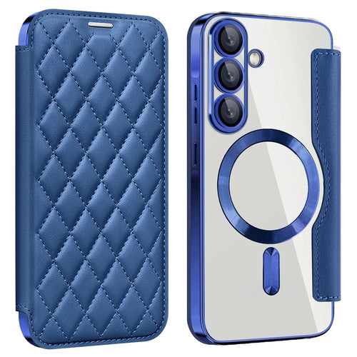 For Samsung Galaxy A36 5G Magnetic Case Rhombus PU Leather Phone Cover - Sapphire - 1