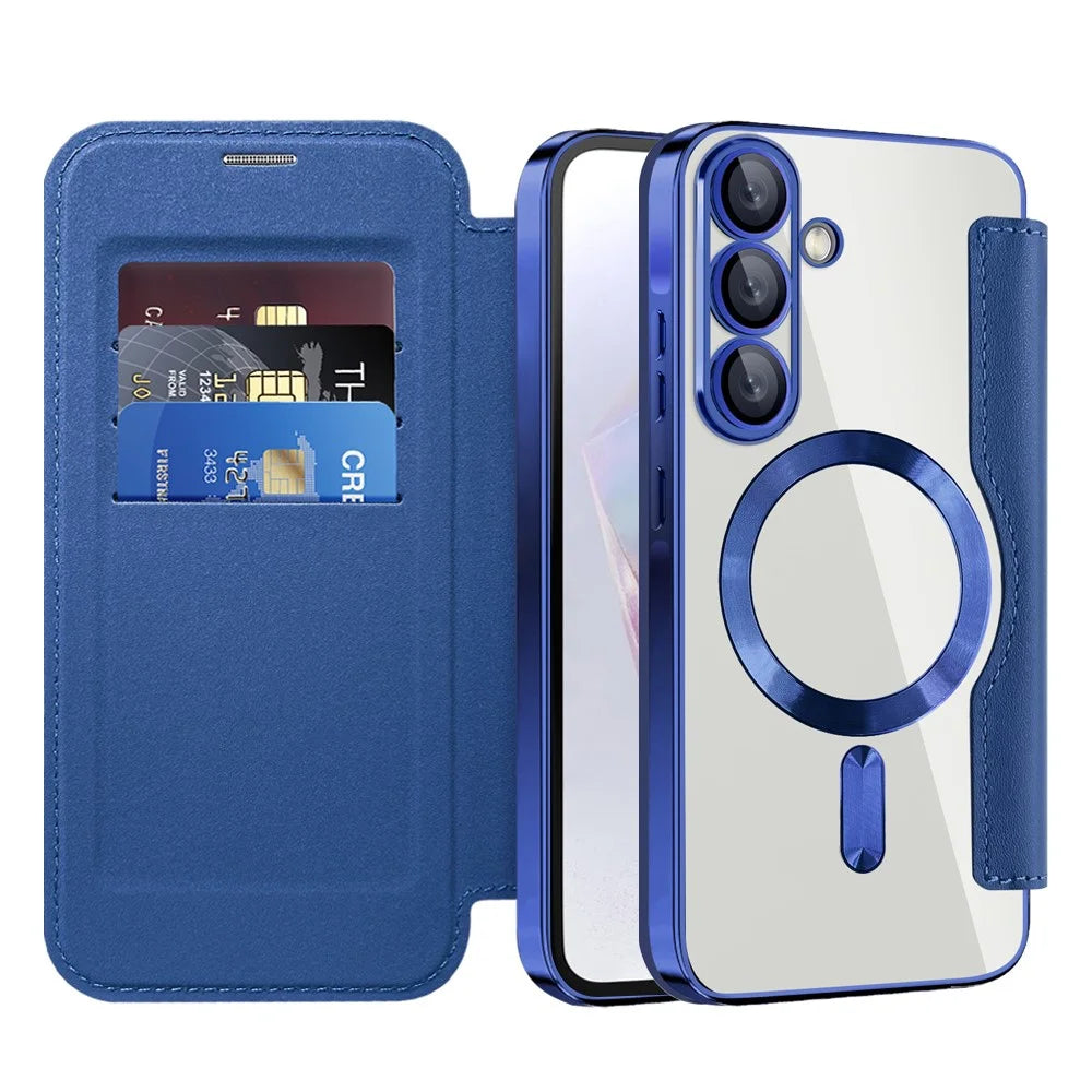 For Samsung Galaxy A36 5G Magnetic Case Rhombus PU Leather Phone Cover - Sapphire - 2