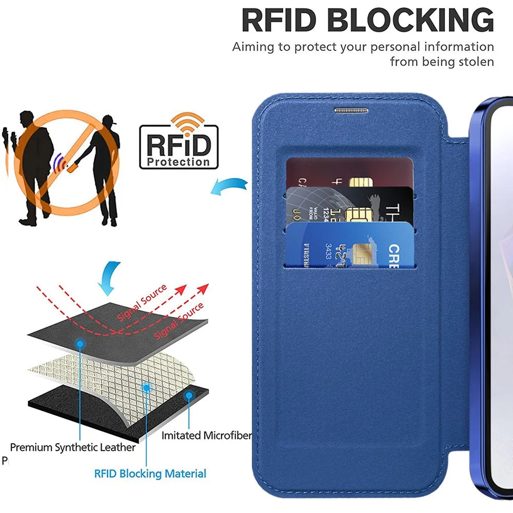 For Samsung Galaxy A36 5G Magnetic Case Rhombus PU Leather Phone Cover - Sapphire - 3