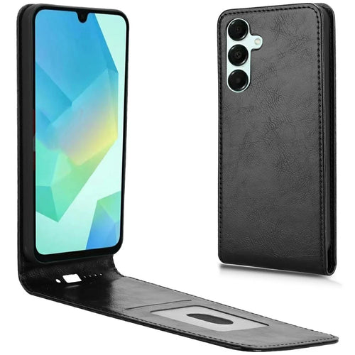 For Samsung Galaxy A16 5G  /  4G Case with Card Slot Magnetic Vertical Flip Leather Phone Cover - Black - 1