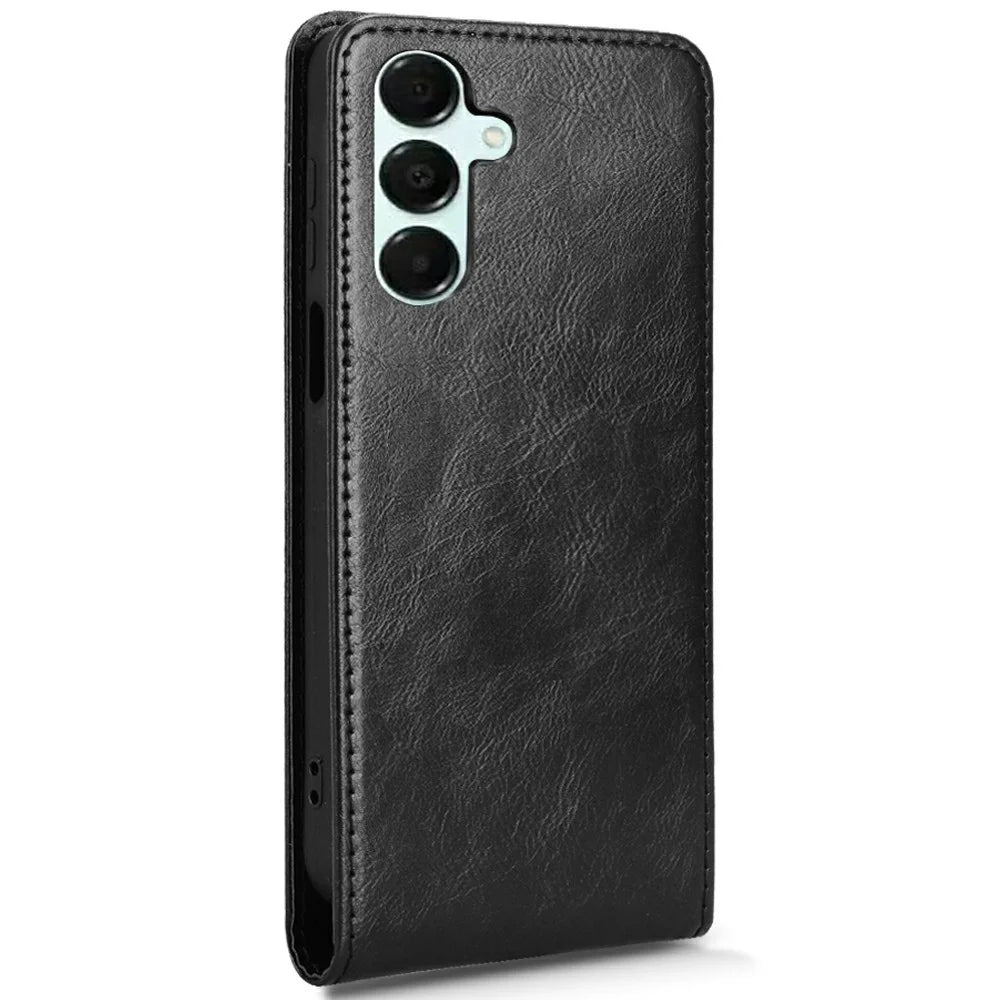 For Samsung Galaxy A25 5G (Global) (161.0 x 76.5 x 8.3mm) Case with Card Slot Magnetic Vertical Flip Leather Phone Cover - Black - 2