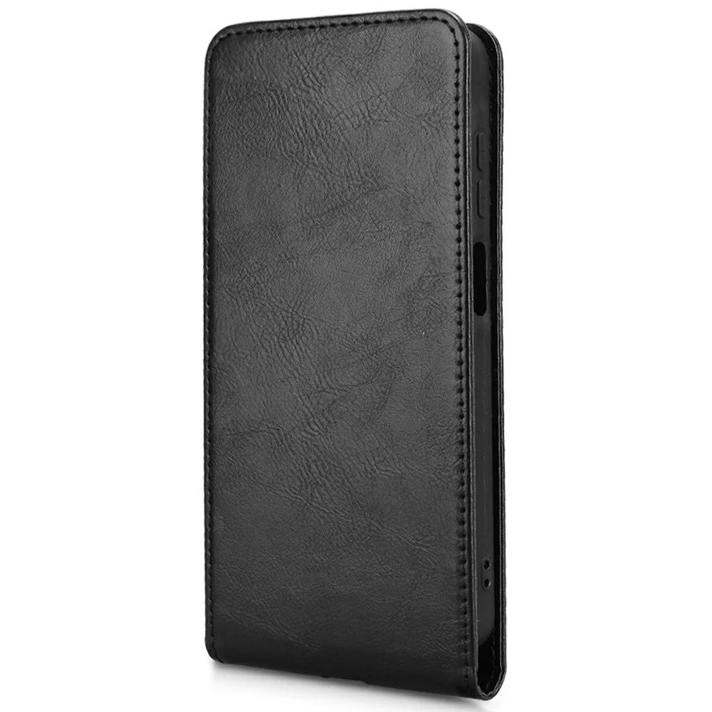 For Samsung Galaxy A25 5G (Global) (161.0 x 76.5 x 8.3mm) Case with Card Slot Magnetic Vertical Flip Leather Phone Cover - Black - 3
