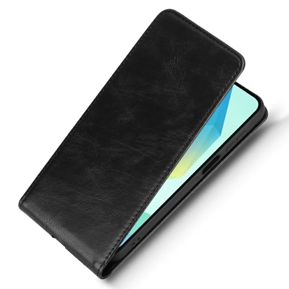 For Samsung Galaxy A25 5G (Global) (161.0 x 76.5 x 8.3mm) Case with Card Slot Magnetic Vertical Flip Leather Phone Cover - Black - 5