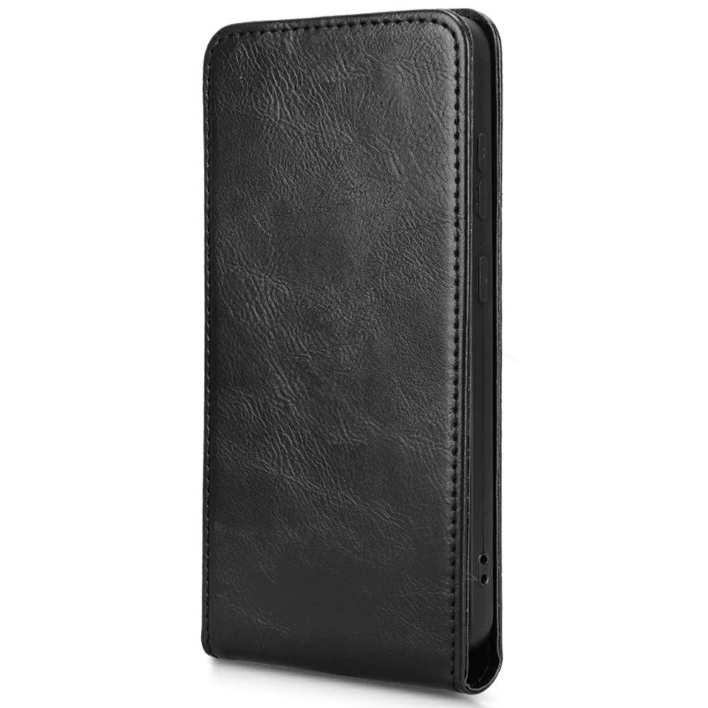 For Samsung Galaxy S24 FE Case with Card Slot Magnetic Vertical Flip Leather Phone Cover - Black - 3