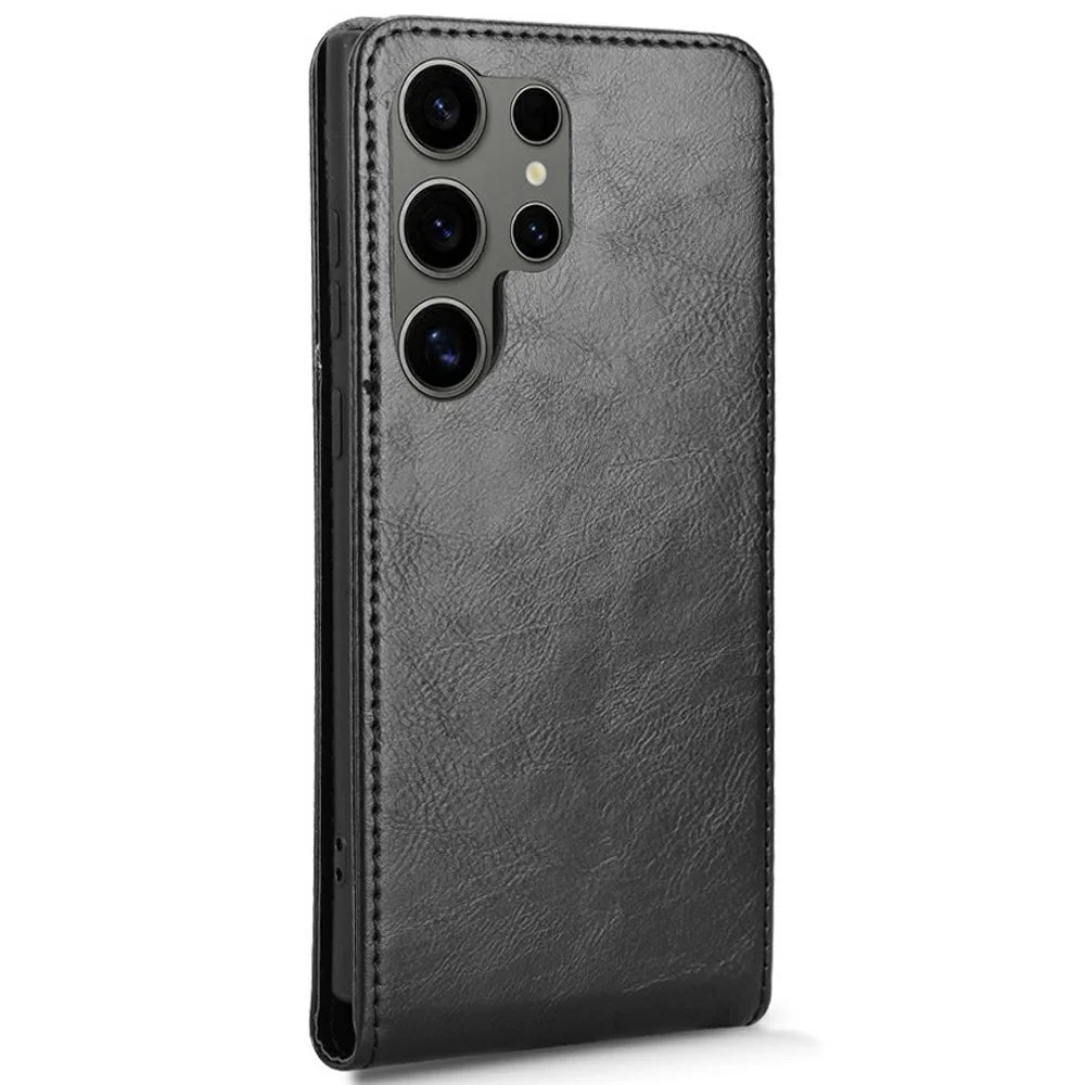 For Samsung Galaxy S24 Ultra Case with Card Slot Magnetic Vertical Flip Leather Phone Cover - Black - 2