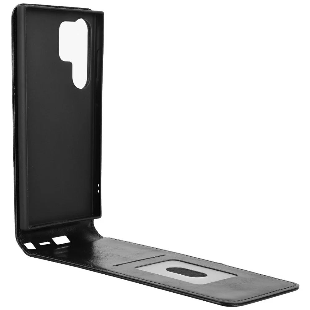 For Samsung Galaxy S24 Ultra Case with Card Slot Magnetic Vertical Flip Leather Phone Cover - Black - 4