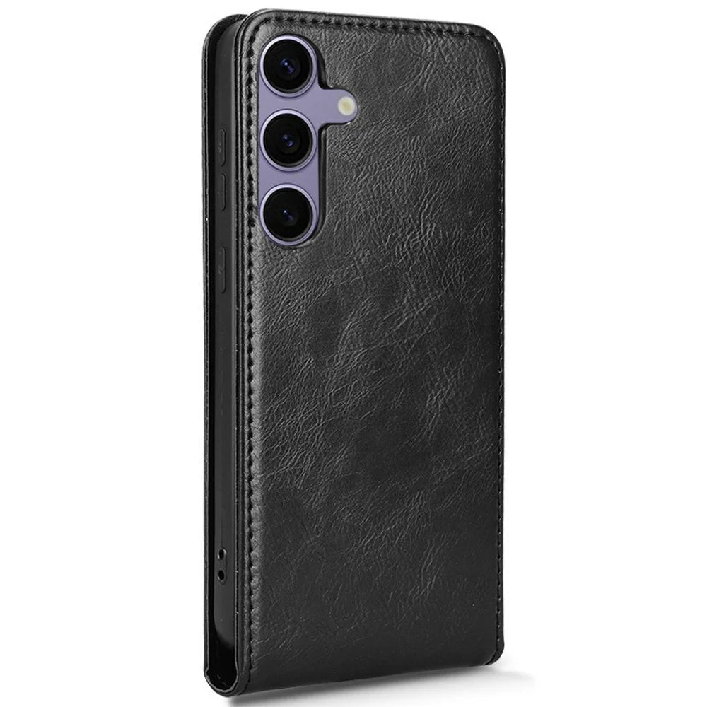 For Samsung Galaxy S24 Case with Card Slot Magnetic Vertical Flip Leather Phone Cover - Black - 2