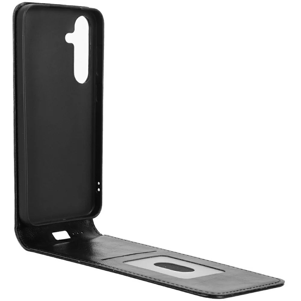 For Samsung Galaxy S24 Case with Card Slot Magnetic Vertical Flip Leather Phone Cover - Black - 4