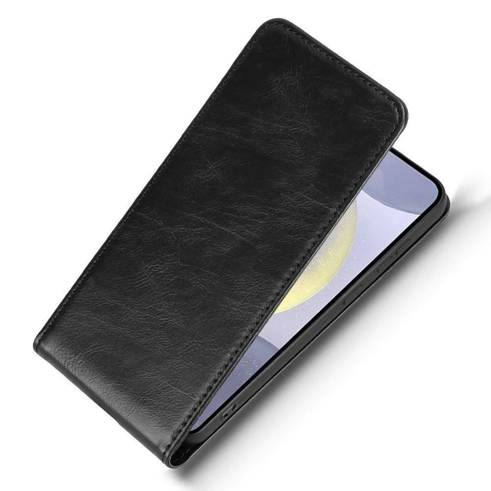For Samsung Galaxy S24 Case with Card Slot Magnetic Vertical Flip Leather Phone Cover - Black - 5