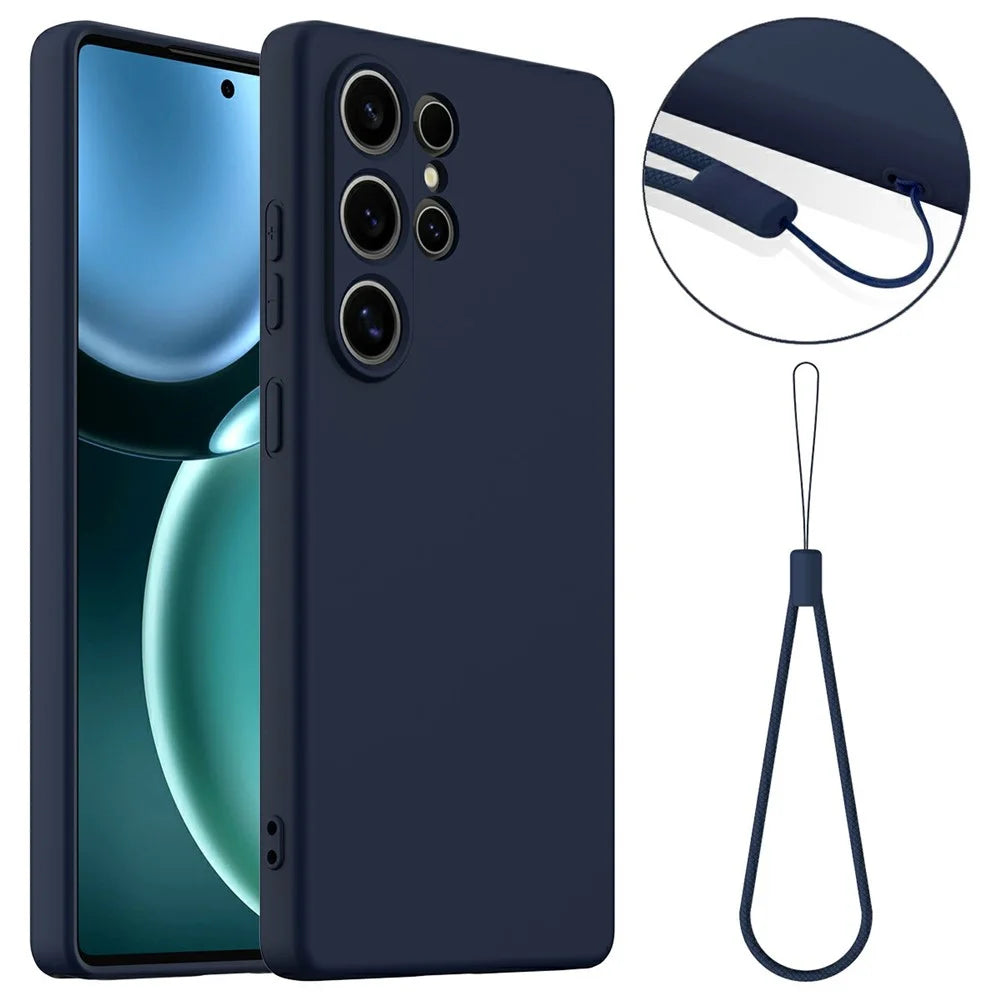 For Samsung Galaxy S25 Ultra Magnetic Case Liquid Silicone Phone Cover with Lanyard - Dark Blue - 1