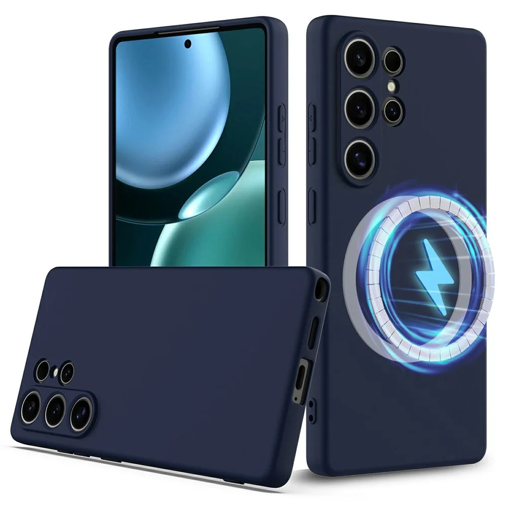 For Samsung Galaxy S25 Ultra Magnetic Case Liquid Silicone Phone Cover with Lanyard - Dark Blue - 2