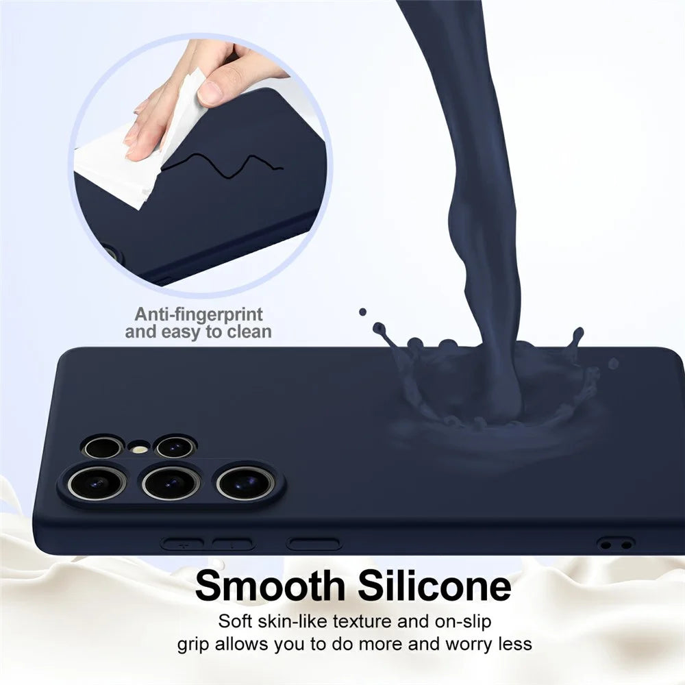 For Samsung Galaxy S25 Ultra Magnetic Case Liquid Silicone Phone Cover with Lanyard - Dark Blue - 6