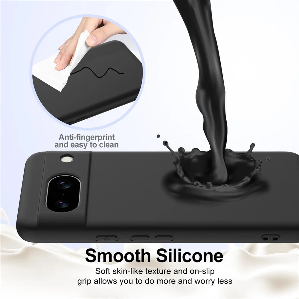 For Google Pixel 8a Magnetic Case Liquid Silicone Phone Cover with Lanyard - Black - 5