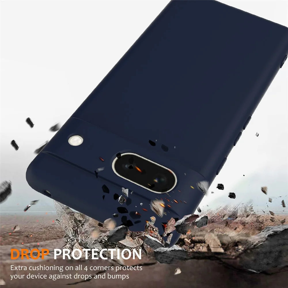 For Google Pixel 7a Magnetic Case Liquid Silicone Phone Cover with Lanyard - Dark Blue - 3