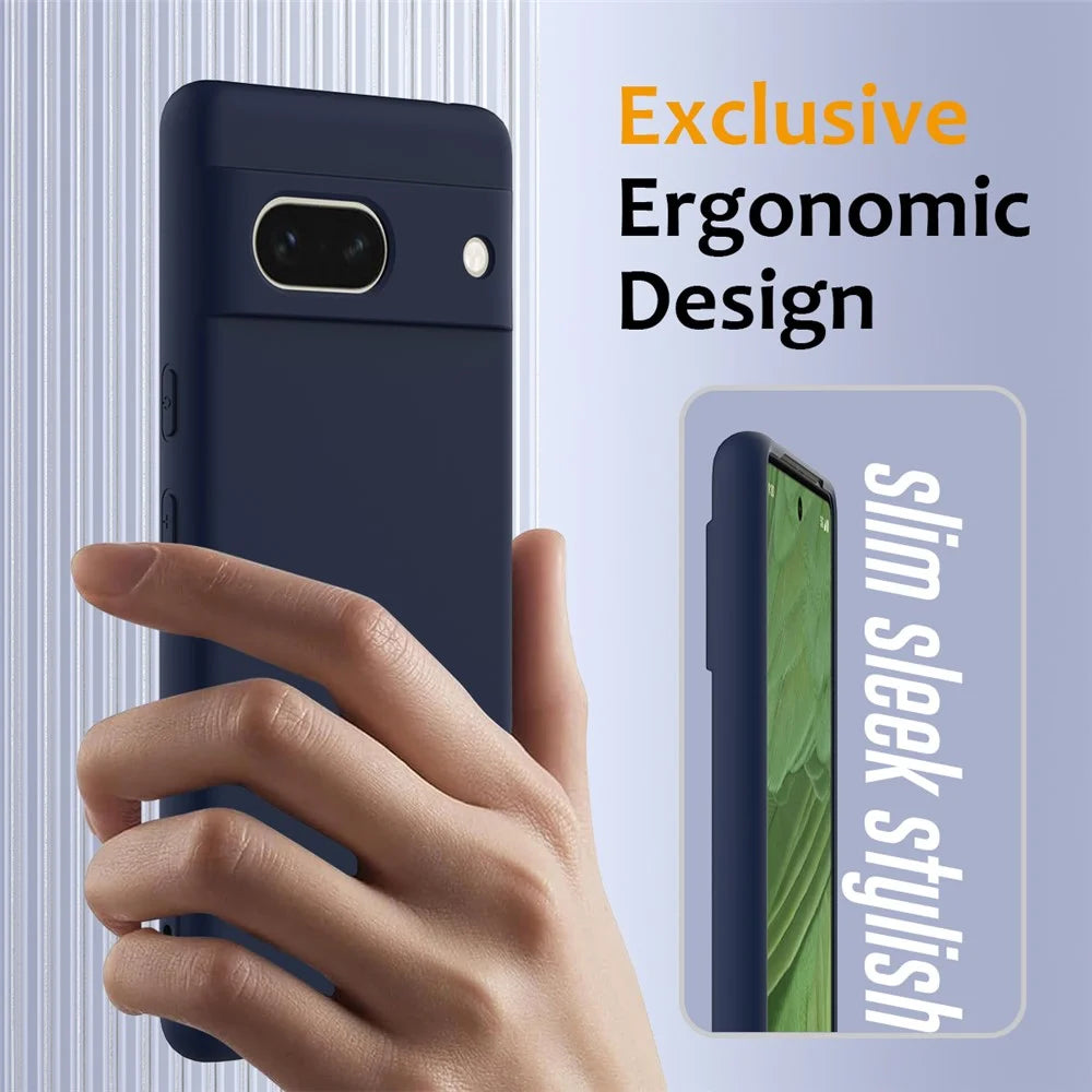For Google Pixel 7a Magnetic Case Liquid Silicone Phone Cover with Lanyard - Dark Blue - 5