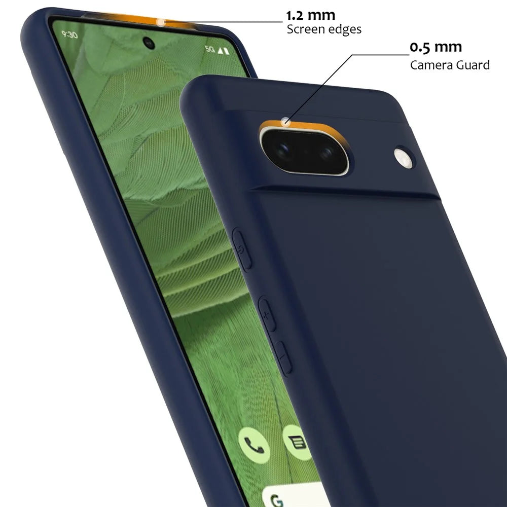 For Google Pixel 7a Magnetic Case Liquid Silicone Phone Cover with Lanyard - Dark Blue - 7