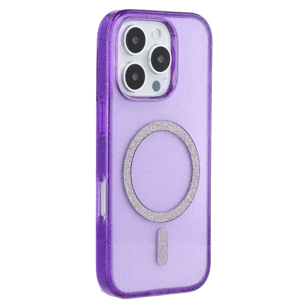 For iPhone 16 Pro Max Case Compatible with MagSafe 2.0mm PC + TPU Glitter Phone Cover - Purple - 1